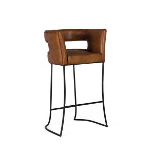 Tabouret recouvert de cuir naturel avec structure métalliqu…