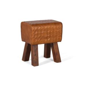 Tabouret recouvert de cuir naturel et pieds en manguier mas…
