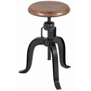 Tabouret réglable en bois massif et métal noir