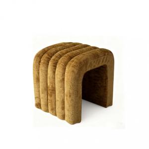Tabouret rembourré en tissu chenille - Jaune moutarde