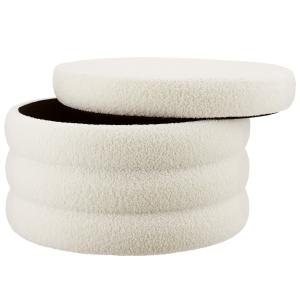 Tabouret rembourré rond avec rangement revêtement bouclé cr…