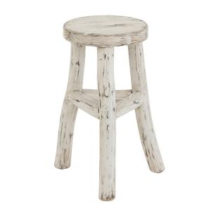 Tabouret rond bois blanc délavé