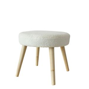 Tabouret rond en bouclettes polyester ecru 40 x 45