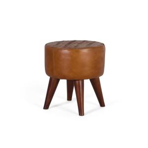 Tabouret rond recouvert de cuir bovin