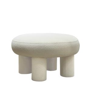 Tabouret rond XL en tissu bouclette ø60cm - Crème