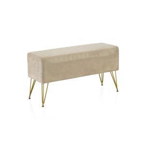 Tabouret tapissé en tissu velours beige avec pieds dorés