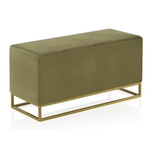 Tabouret tapissé en tissu velours vert avec base dorée