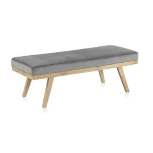 Tabouret tapissé en velours gris avec pieds en bois