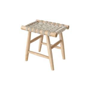 Tabouret tressé blanc en macramé et branche de teck