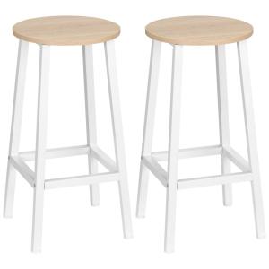 Tabourets de bar 65 cm acier blanc et naturel