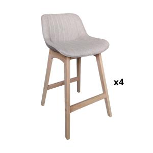 Tabourets de bar 65cm en chêne et assise tissu gris clair…