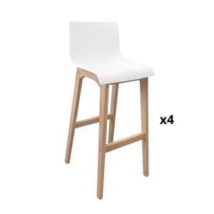 Tabourets de bar 75 cm  pieds chêne assise plastique blanch…