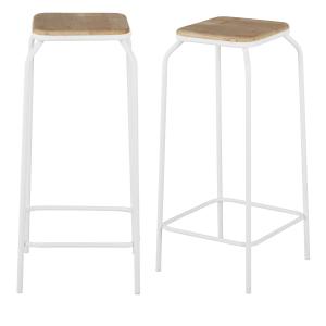 Tabourets de bar en acier blanc et bois de sapin (x2) H75