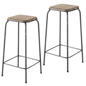 Tabourets de bar en bois de sapin et acier noir (x2) H75