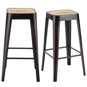 Tabourets de bar industriels en bois de manguier et acier n…
