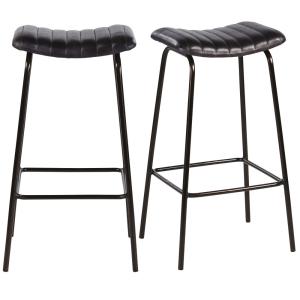 Tabourets de bar professionnels en cuir de chèvre noir (x2)