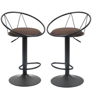 Tabourets de bar réglable pivotant métal noir lin marron