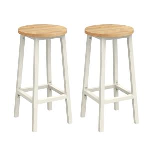 Tabourets de bar rond avec repose-pieds effet bois blanc lo…