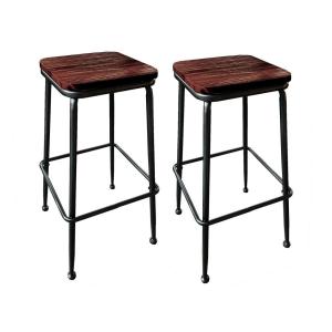 Tabourets en acier et bois foncé - Lot de 2