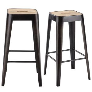 Tabourets pour îlot central industriels en bois de manguier…