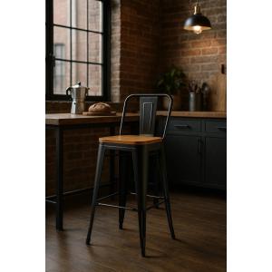 taburete negro industrial en madera