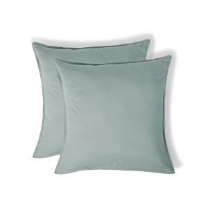 Taie d'oreiller brodée (x2) coton lavé bleu ciel 65x65