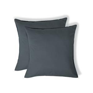 Taie d'oreiller brodée (x2) coton lavé bleu orage 65x65