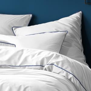 Taie d'oreiller en percale de coton  50x70cm Blanc Et Indigo