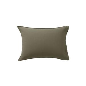 Taie d'oreiller rectangulaire lin et coton lavé uni vert 50…