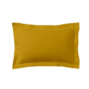 Taie d'oreiller unie en coton jaune curry 50x70