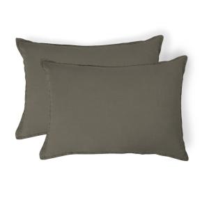 Taie d'oreiller (x2) lin lavé vert kaki 50x70