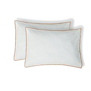 Taie d'oreiller (x2) percale blanc / caramel 50x70