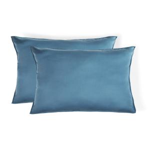Taie d'oreiller (x2) satin lavé de coton bio bleu orage 50x…