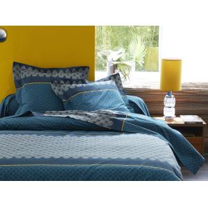 Taie de traversin art déco" coton bleu 140 x 86"