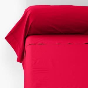 Taie de traversin percale de coton uni brodé rouge 190 x 45…