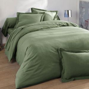 Taie volant en coton vert kaki 50x70