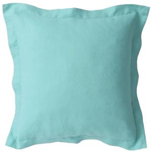 Taie volant en lin bleu aqua 63x63
