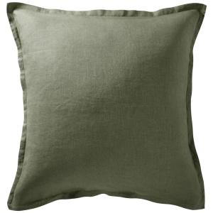 Taie volant en lin vert kaki 63x63