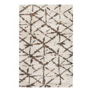 Tapis à poils longs design géométrique beige chiné et brun…