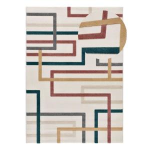 Tapis à relief géométrique blanc/multicolore 80x150 cm
