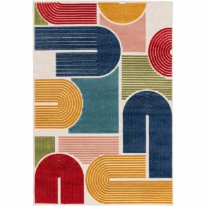 Tapis à relief géométrique bleu multicolore 160x230