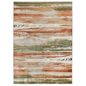 Tapis abstrait en viscose tons orange, vert et ocre, 135x19…