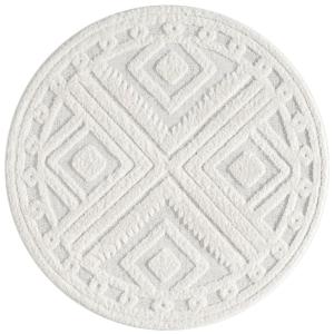 Tapis AERA rond à poils longs et relief blanc 160x160cm