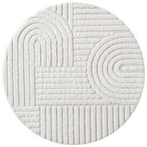 Tapis ARCA rond à poils longs et relief blanc 120x120cm