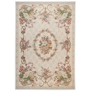 Tapis aubusson floral tissé plat - beige 240x340 cm