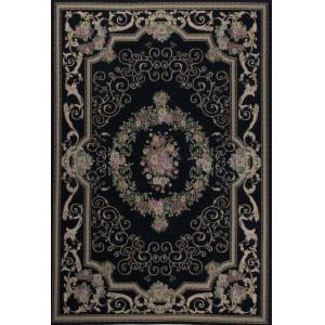 Tapis aubusson floral tissé plat - Noir 80x150 cm