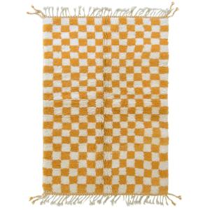Tapis berbère à carreaux en laine jaune 156 x 234
