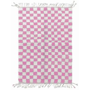 Tapis berbère ã  carreaux en laine rose 160 x 248