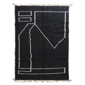 Tapis berbère marocain moderne en laine noir 200 x 300