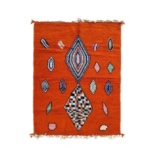 Tapis berbère marocain moderne en laine orange 206 x 289